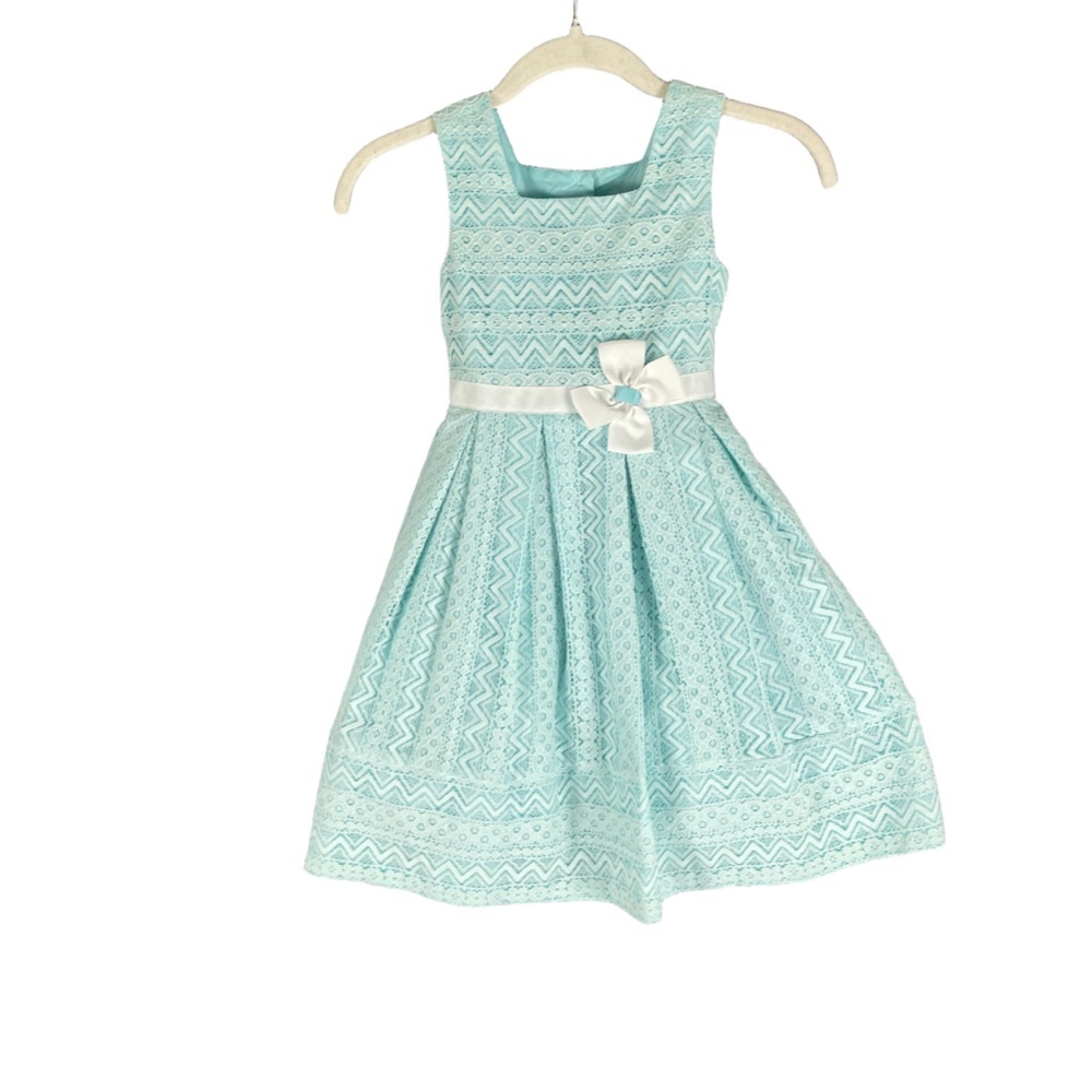 Jona Michelle Girls 5 Aqua Blue Lace Chevron Dress Easter Flower Girl Party Bow
